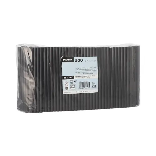 Starpak Mehrweg-Cocktail Trinkhalme PP Ø 7 mm, 15 cm schwarz, stabile wiederverwendbare PP-Trinkhalme für Cocktails und Longdrinks, 8 x 500 Stück, PAPSTAR