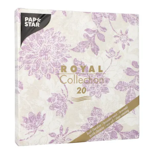 PAPSTAR Servietten "ROYAL Collection" 1/4-Falz 40 x 40 cm lila Flowers, stoffähnliche Premium-Tissue Dekorservietten mit Blumenmuster, FSC zertifiziert, 37361