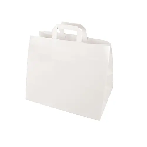 PAPSTAR Tragetaschen, Papier 27 cm x 32 cm x 21,5 cm weiß mit stabilem Tragegriff aus Kraftpapier, tragfähig bis 5 kg, umweltschonend für Backwaren, Obst, Gemüse und Food-to-go