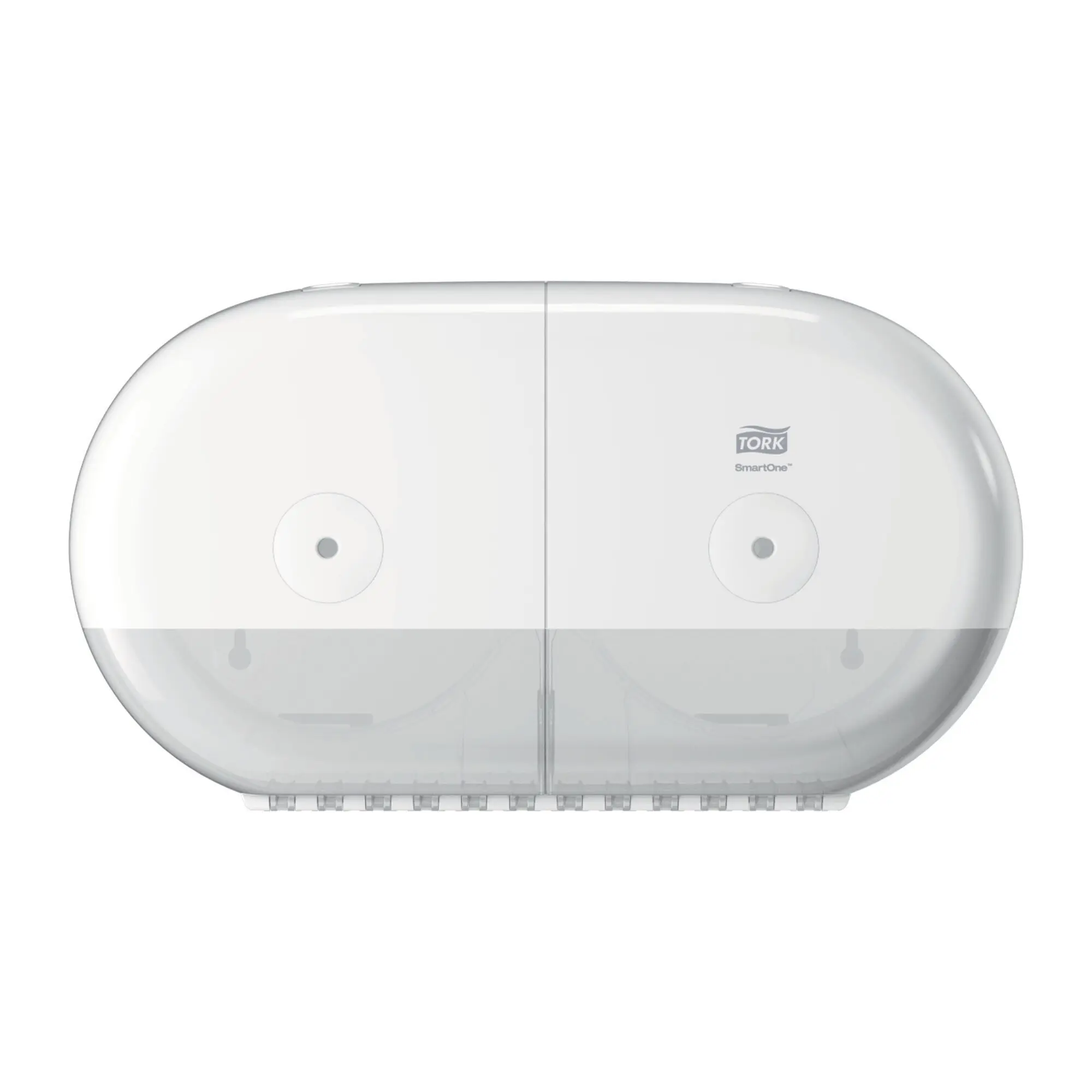 Tork SmartOne Mini Doppelrollenspender für Toilettenpapier T9 aus robustem Kunststoff mit transparentem Sichtfenster und hygienischer Einzelblattentnahme, Artikelnummer 682000