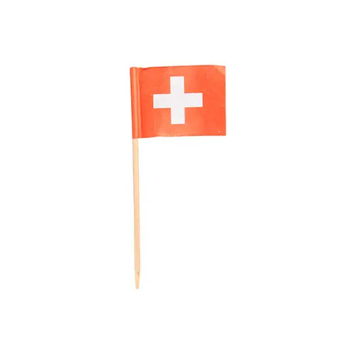 PAPSTAR Deko-Picker 8 cm "Schweiz" aus Holz mit kleiner Schweizer Flagge, ideal als Fahnenpicker für Fingerfood, Snacks und Buffet, 1000 Stück im Karton