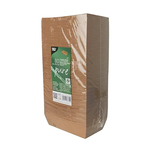 PAPSTAR Snacktrays, Pappe "pure" 3,5 x 7 x 12 cm braun 100% Fair, FSC-zertifizierte Snackschalen aus Frischfaser-Karton mit Bio-Beschichtung, Art.-Nr. 87243