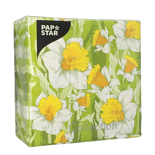 PAPSTAR Servietten, 3-lagig 1/4-Falz 33 cm x 33 cm "Narciso", 6 x 100 Stück