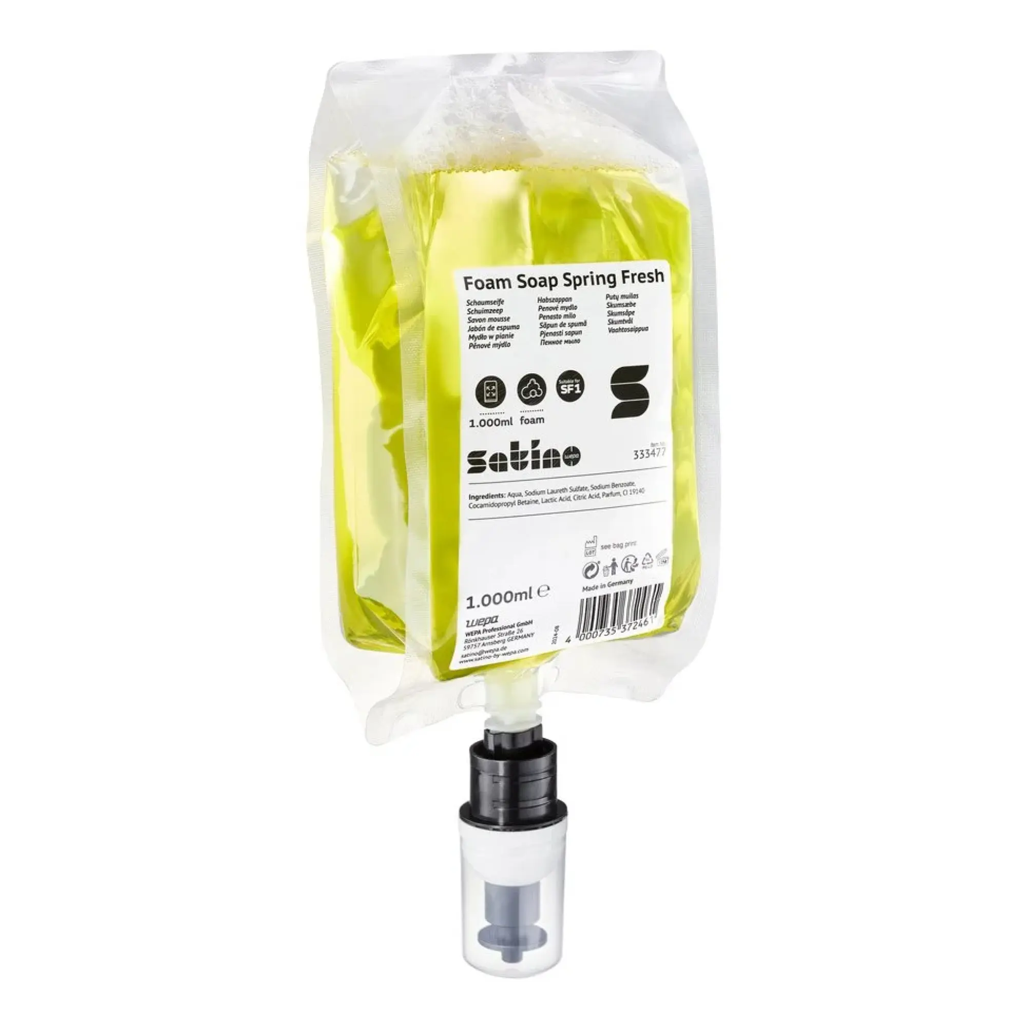 Satino by Wepa Schaumseife Spring Fresh SF1, SF2 im hygienischen Einweg-Beutelsystem mit Pumpe, zart parfümiert, allergenfrei, Artikel 333477