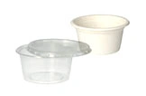 Dipschale rund aus Pappe mit transparentem Deckel, kompostierbar, ideal für Soßen und Dressings, Art.-Nr. 62903