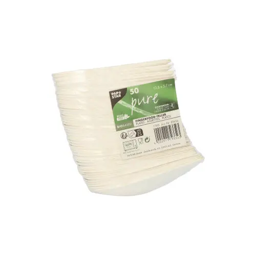 PAPSTAR Fingerfood - Teller aus Zuckerrohr "pure" in weißer Tropfenform, Größe 10,5 x 5,7 cm, nachhaltige Fingerfood-Teller im Pack mit 10 x 50 Stück, mikrowellengeeignet und kompostierbar