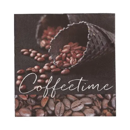 PAPSTAR Servietten, 3-lagig 1/4-Falz 33 cm x 33 cm Coffeetime mit bedrucktem Kaffeebohnen-Design, umweltfreundliche Tissue-Servietten für Kaffee und Kuchen