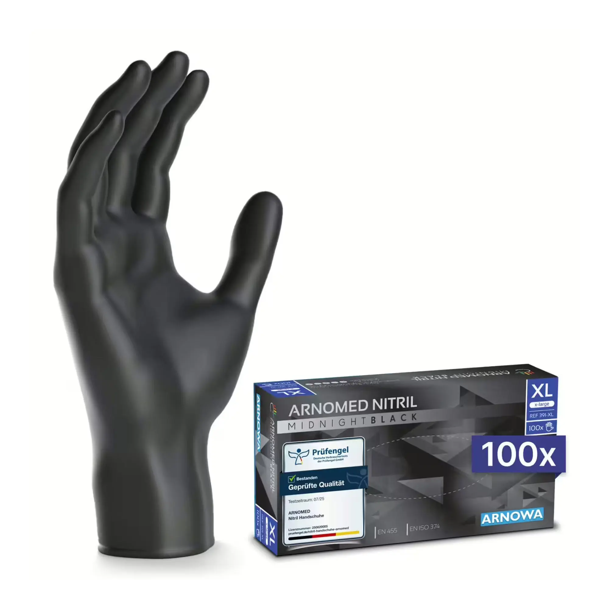ARNOMED CLASSIC NITRIL MIDNIGHT BLACK Nitrilhandschuhe schwarz puderfrei, latexfreie Einmal-Untersuchungshandschuhe für Medizin, Pflege, Labor, Box mit 100 Stück