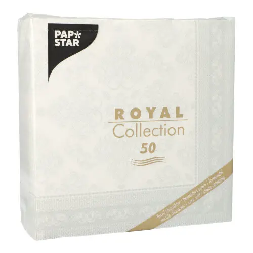 PAPSTAR Servietten ROYAL Collection 1/4-Falz 40x40 cm weiß Arabesque aus hochwertigem Tissue, weich, formstabil, kompostierbar, 50 Stück, Art.-Nr. 89278