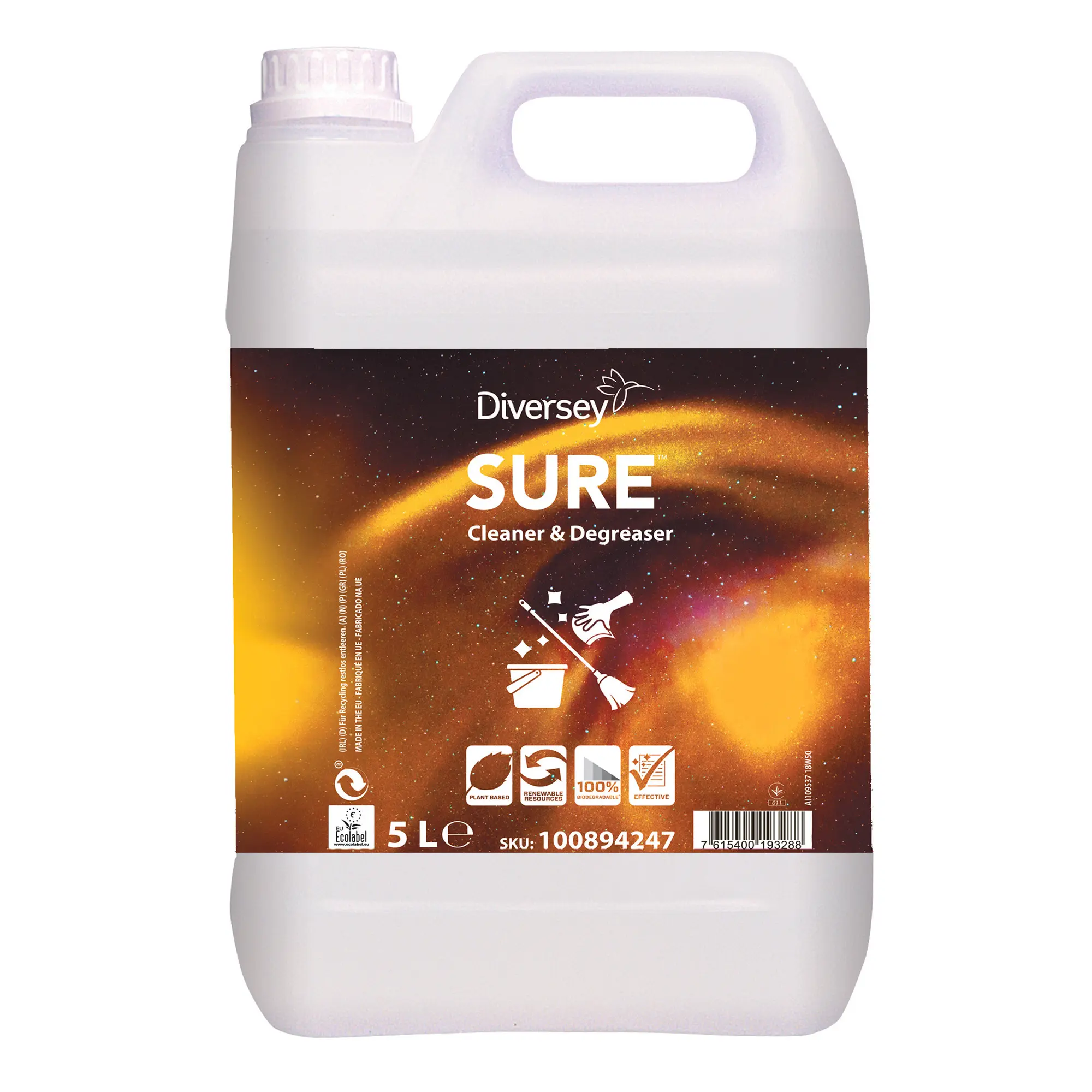 SURE Cleaner & Degreaser Bodenreiniger und Fettlöser von Diversey im 5L-Kanister, ökologischer Unterhaltsreiniger für stark verschmutzte Küchenböden und -oberflächen, Artikelnummer 100894247