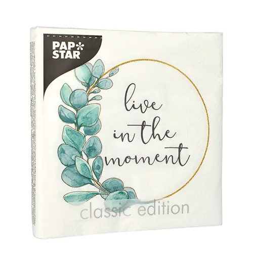 PAPSTAR Servietten, 3-lagig 1/4-Falz 33 cm x 33 cm "Live in the Moment"