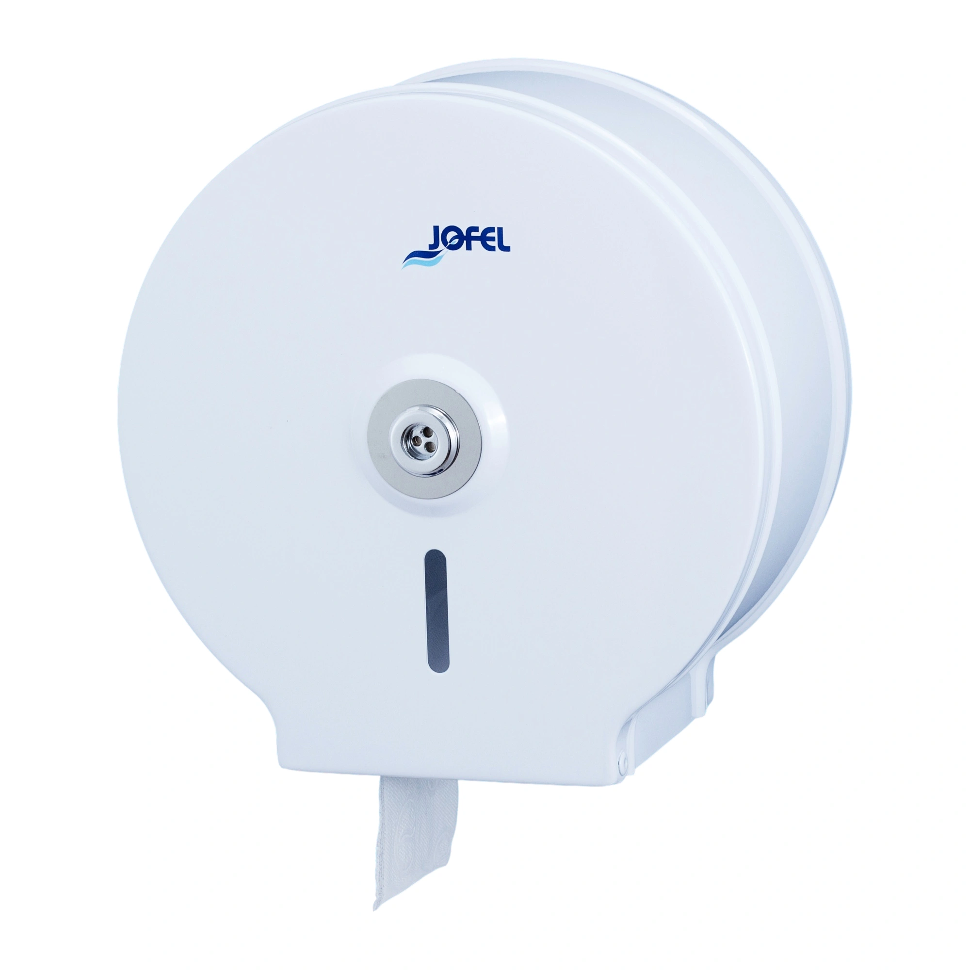 Jofel Chapa Toilettenpapierspender Stahlblech Mini Jumbo, weißer abschließbarer WC-Papierspender für Mini-Jumbo-Toilettenpapierrollen bis 19,5 cm Durchmesser