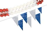 Girlanden-Set mit roter Herz-Girlande und blauer-weißer Wimpelgirlande zur Fest- und Partydekoration, Artikelnummer 001
