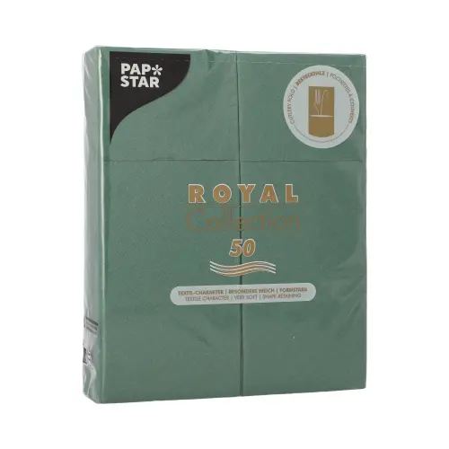 PAPSTAR Servietten "ROYAL Collection" 40 x 30 cm dunkelgrün mit Besteckfalz, stoffähnliches Premium-Tissue, 50 Stück FSC-zertifiziert