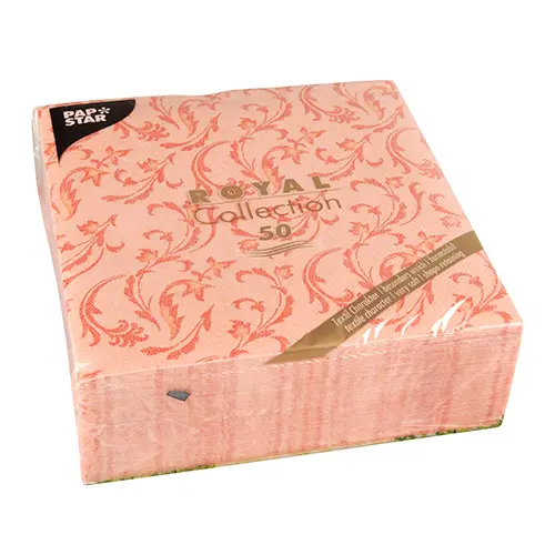 PAPSTAR Servietten "ROYAL Collection" 1/4-Falz 40 cm x 40 cm nektarine Damascato, 5 x 50 Stück, FSC-zertifizierte Premium-Servietten in Stoffoptik, Artikel 84997