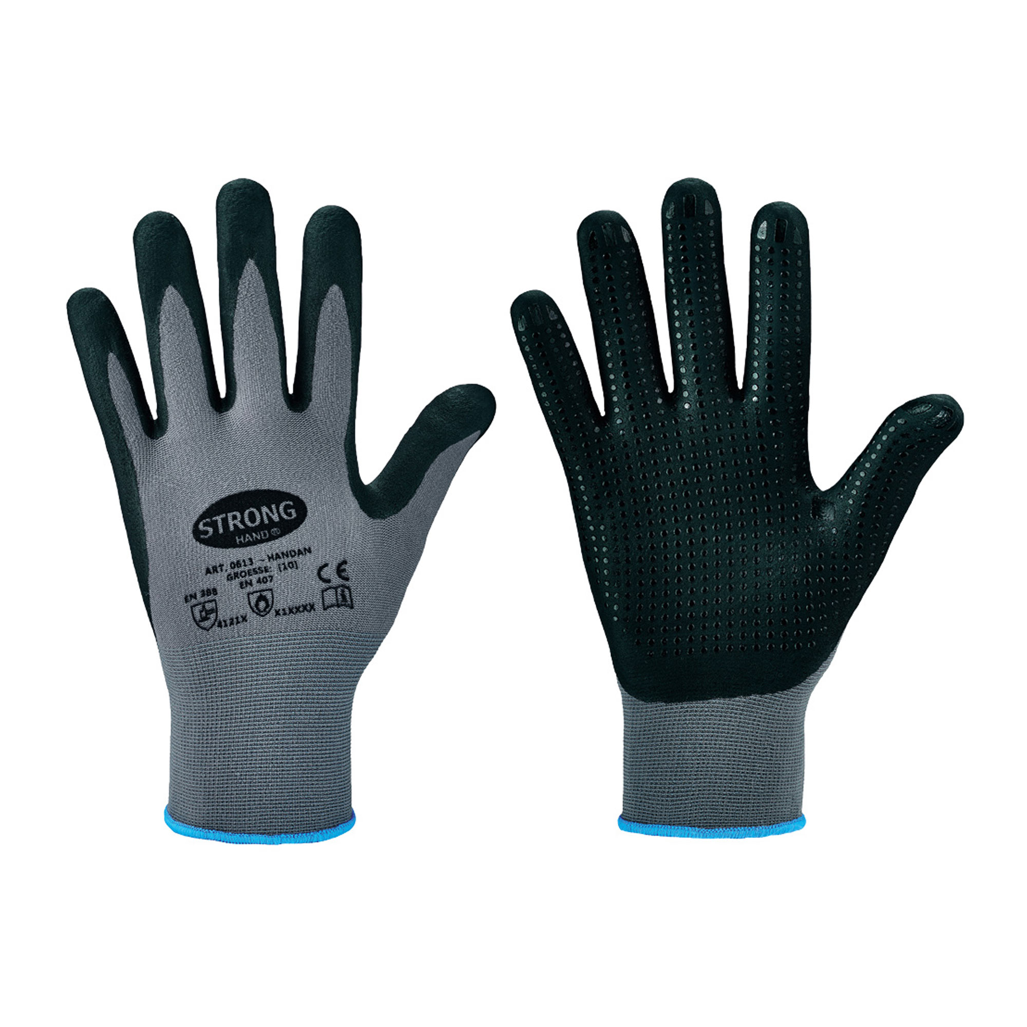 Stronghand Handan 0613 Feinstrickhandschuhe mit Nitril-Beschichtung grau/schwarz, VE 120 Paar