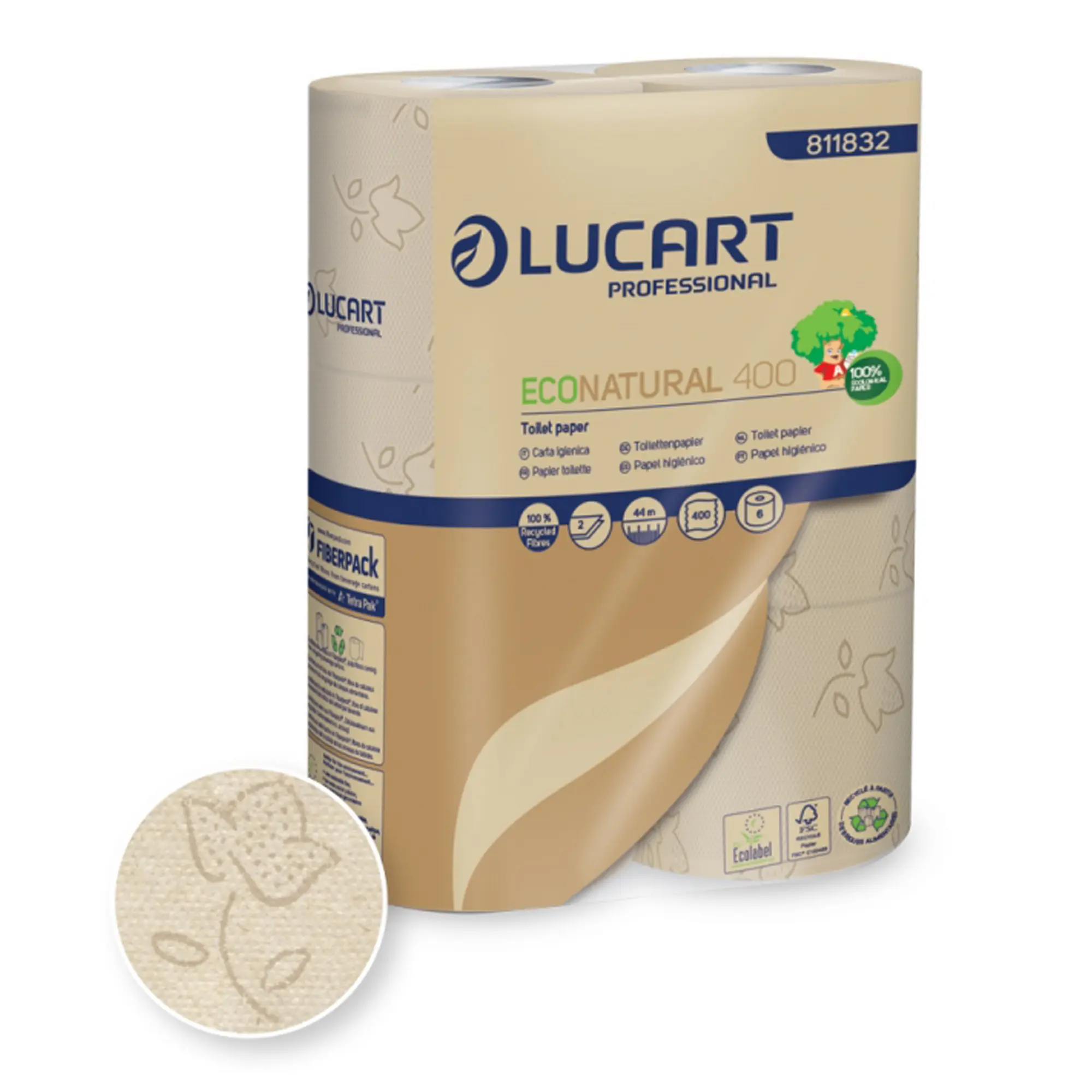 Lucart EcoNatural 400 Toilettenpapier Kleinrolle 2-lagig, 400 Blatt 30 Rollen 811832_1