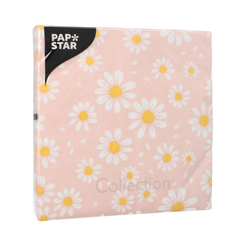 PAPSTAR Servietten, 3-lagig 1/4-Falz 33 cm x 33 cm "Daisies", 15 x 20 Stück