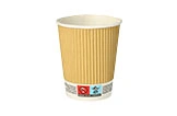 Papier-Kaffeebecher mit Riffelwand, beige, isolierend für Heißgetränke, stapelbar und für unterwegs geeignet, Art.-Nr. 001