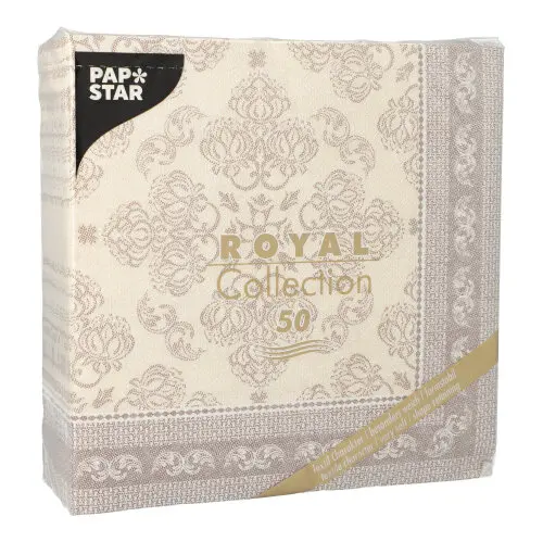 PAPSTAR Servietten "ROYAL Collection" 1/4-Falz 40 x 40 cm mocca Arabesque aus Tissue mit edlem Ornament-Dekor, weich, formstabil und industriell kompostierbar