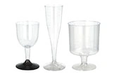 Kunststoff Stielgläser transparent, Set aus Weinbecher mit schwarzem Fuß, Sektglas und Dessertbecher auf Fuß, Art.-Nr. 12345
