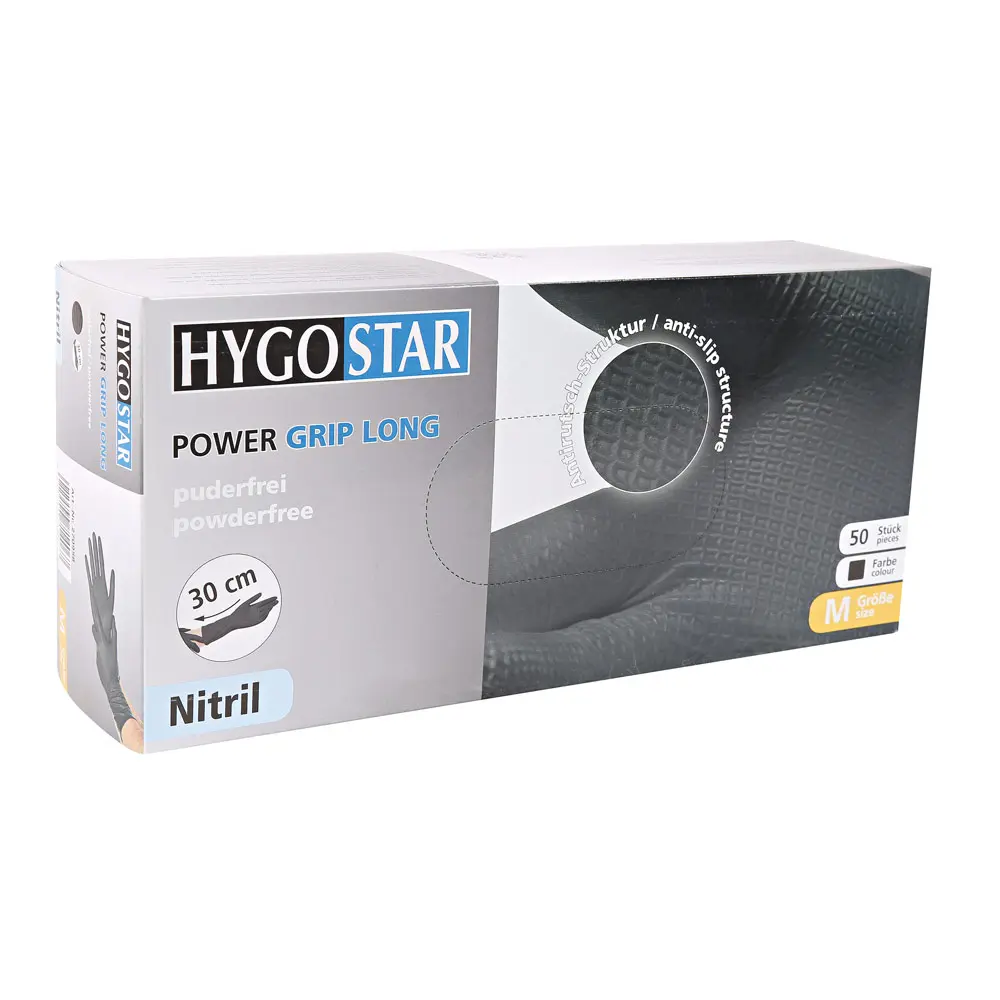 Hygostar Power Grip Long Nitrilhandschuhe schwarz puderfrei, VE 500 Stück