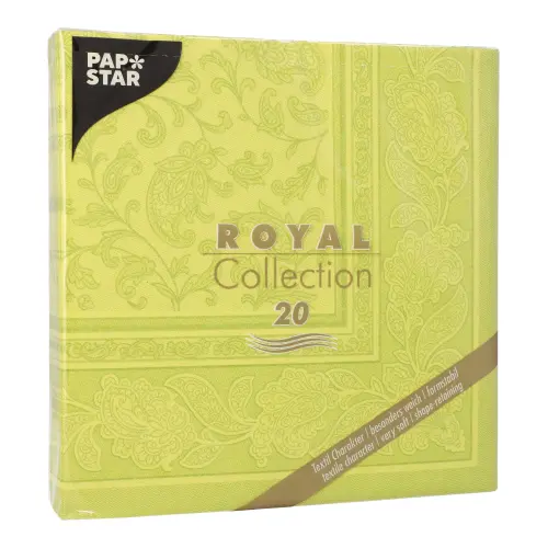 PAPSTAR Servietten "ROYAL Collection" 1/4-Falz 40 x 40 cm limonengrün Ornaments aus stoffähnlichem Premium-Tissue mit Ornamentmuster, Packung mit 20 Servietten, Artikel 37362