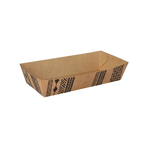 PAPSTAR Conpax (LM) Snacktrays, braunes FSC-Papp-Tray „Maori“ extra groß 3,5 x 7 x 15 cm, fettdichtes To-Go-Snacktablett für Pommes Frites und Snacks