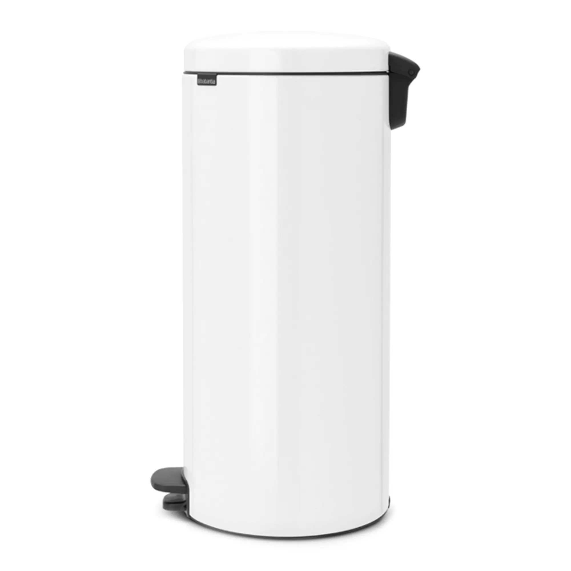 Brabantia newIcon Tretmülleimer 30 Liter weiß, runder Abfalleimer mit geruchsdichtem Soft-Close-Deckel und Fußpedal für Küche und Arbeitsraum