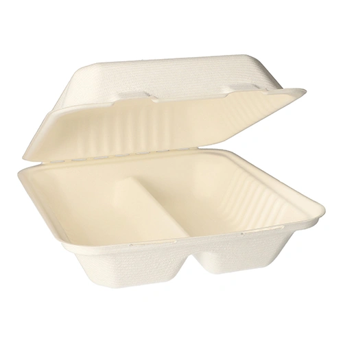 PAPSTAR Menüboxen, Zuckerrohr "pure" 2-geteilt 7,7 cm x 20 cm x 22 cm weiß, 4 x 50 Stück