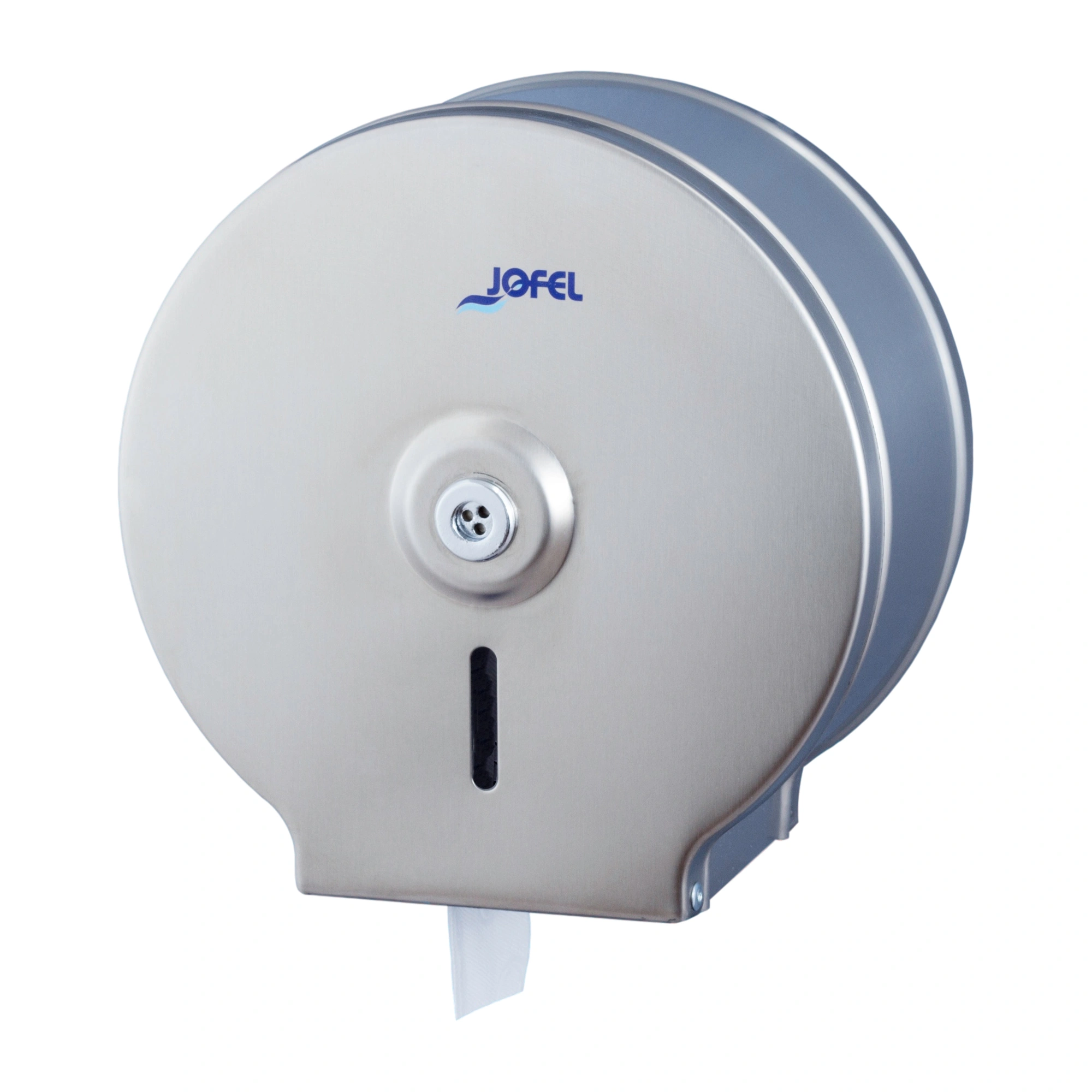 Jofel Inox Toilettenpapierspender Midi Jumbo Edelstahl gebürstet, abschließbarer WC-Papierspender für Großrollen bis 22 cm Durchmesser
