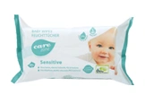 Care More Sensitive Feuchttücher für Babys, besonders sanft zur empfindlichen Babyhaut, praktische Softpack-Verpackung, parfümfrei und schonend
