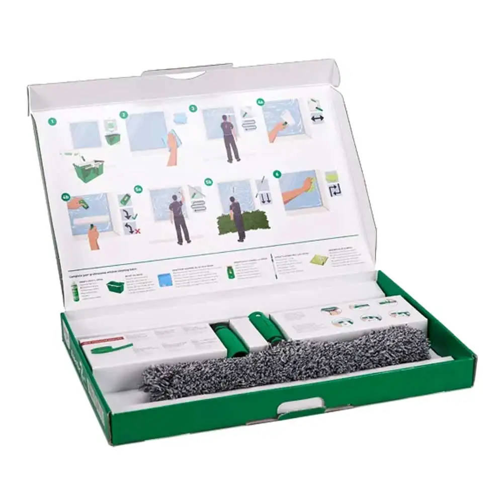 Unger ErgoTec 2in1 Profi-Fensterreinigungs-Starterset, 2-teilig von Unger in geöffneter Box mit ergonomischem Fensterwischer und Mikrofaser-Einwascher für streifenfreie Glasreinigung