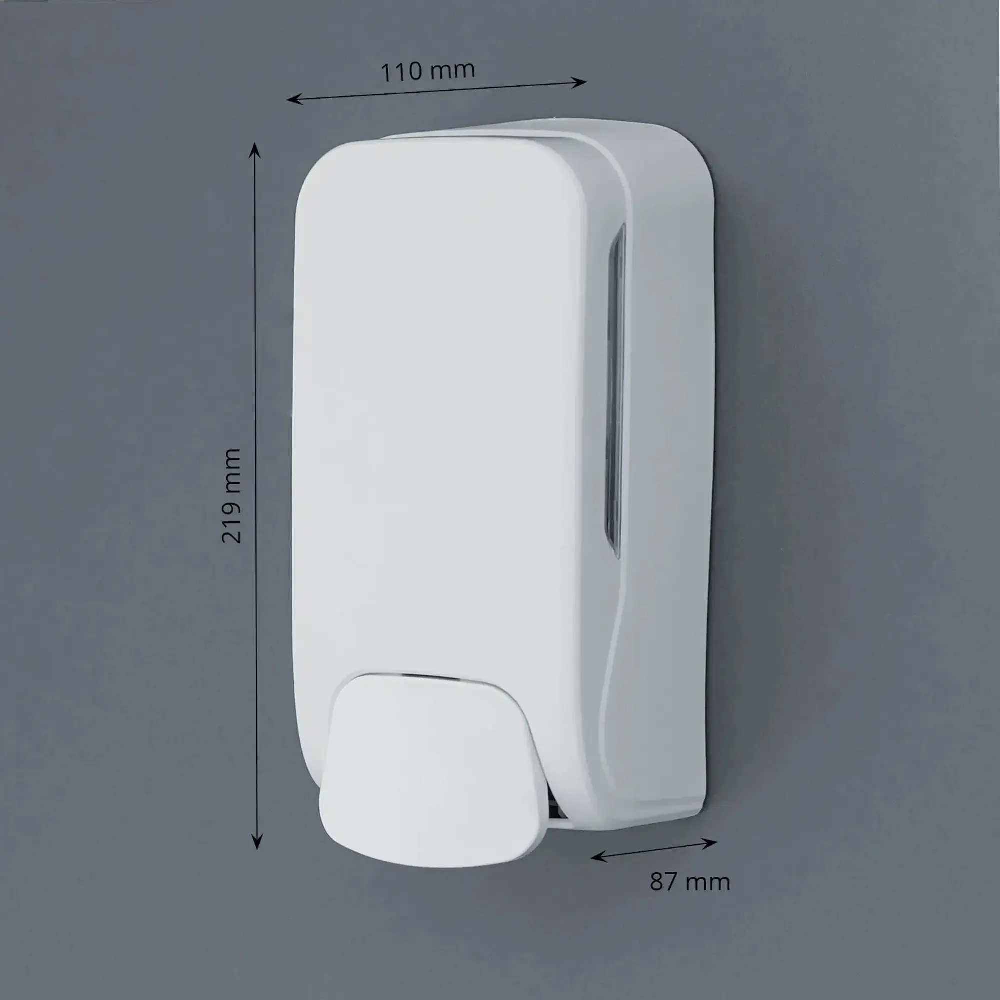SEMYtop Seifenspender 500 ml Kunststoff, nachfüllbar, weißer Wand-Seifenspender mit Druckhebel, Maße 219 x 110 x 87 mm