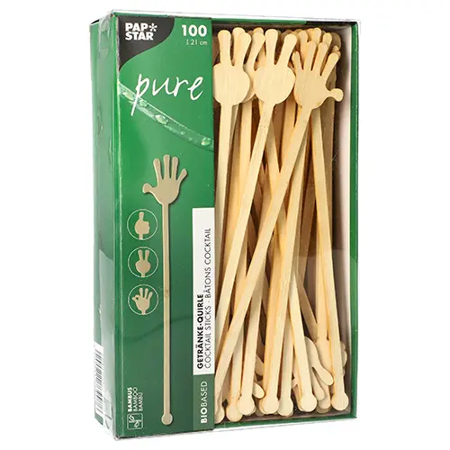 PAPSTAR 100 Getränke-Quirle, Bambus "pure" 21 cm "Hands"