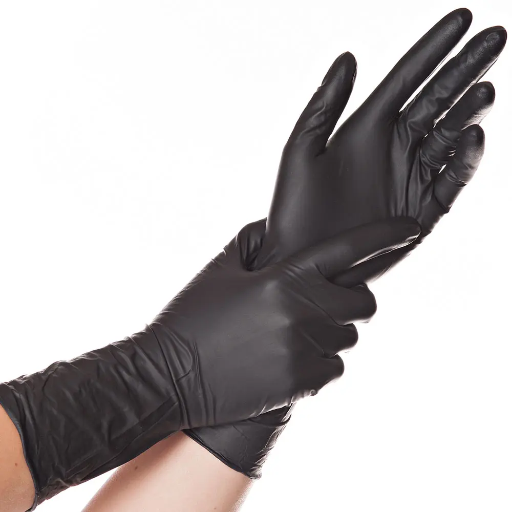 Hygostar Safe Long Nitrilhandschuhe schwarz puderfrei, lange Nitril-Einmalhandschuhe 30 cm für sicheren Chemikalien- und Ölschutz in Medizin, Pflege und Gastronomie