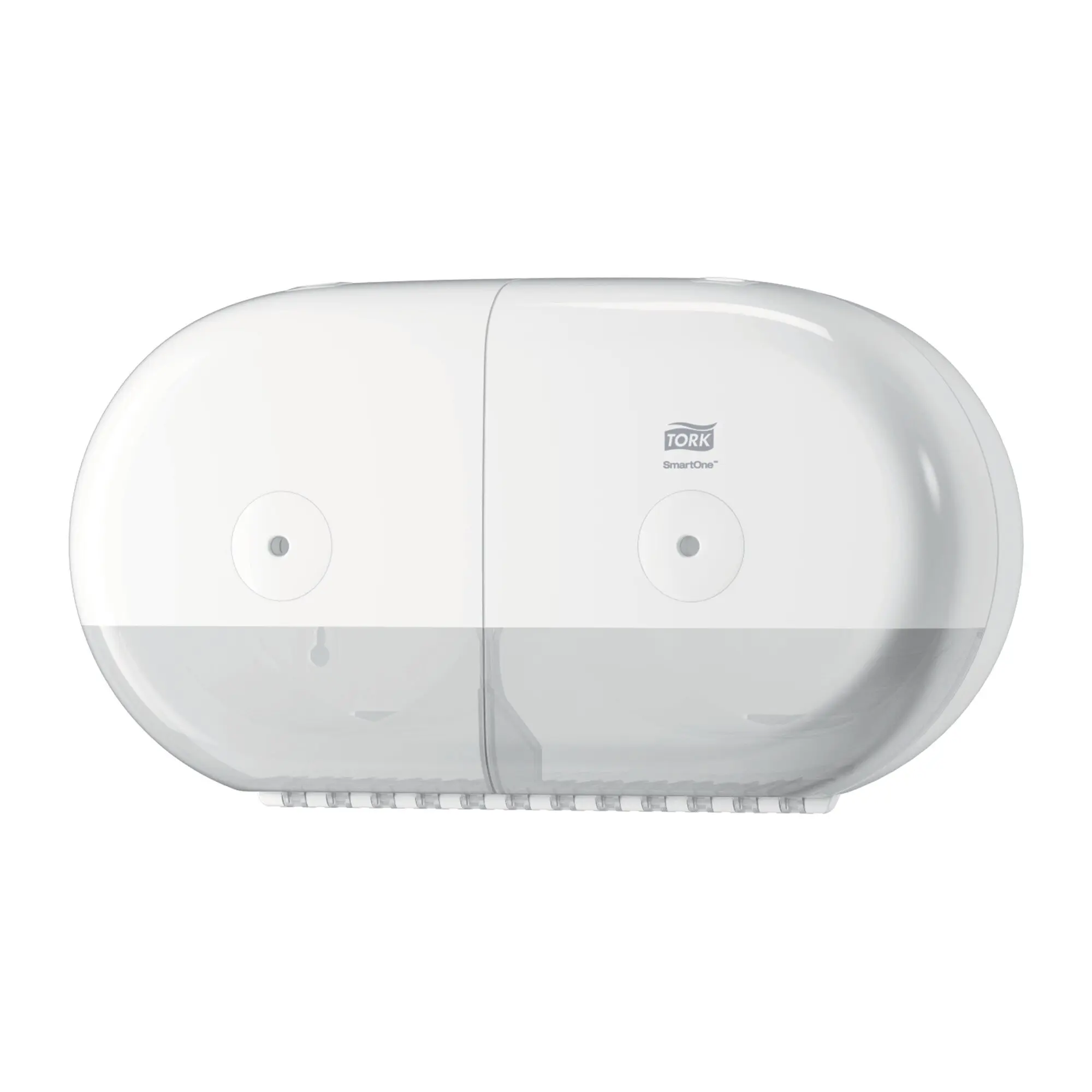Tork SmartOne Mini Doppelrollenspender für Toilettenpapier T9 aus robustem Kunststoff mit transparentem Sichtfenster und hygienischer Einzelblattentnahme, Artikelnummer 682000