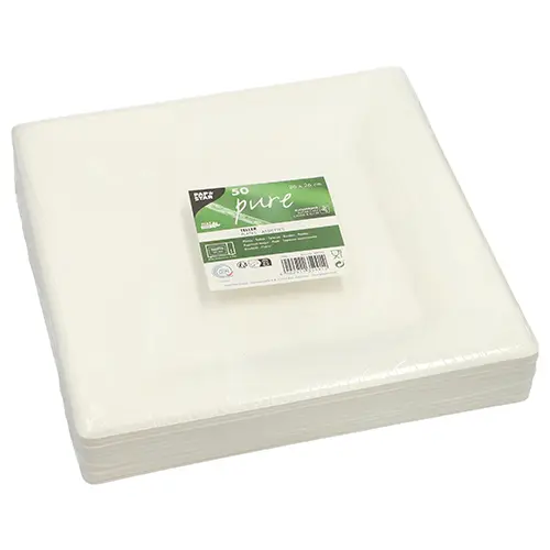 PAPSTAR Teller, Zuckerrohr "pure" eckig 26 cm x 26 cm weiß, 8 x 50 Stück, stabile kompostierbare Einweg-Teller aus Zuckerrohr-Bagasse, mikrowellengeeignet, umweltfreundlich für Catering und Partys
