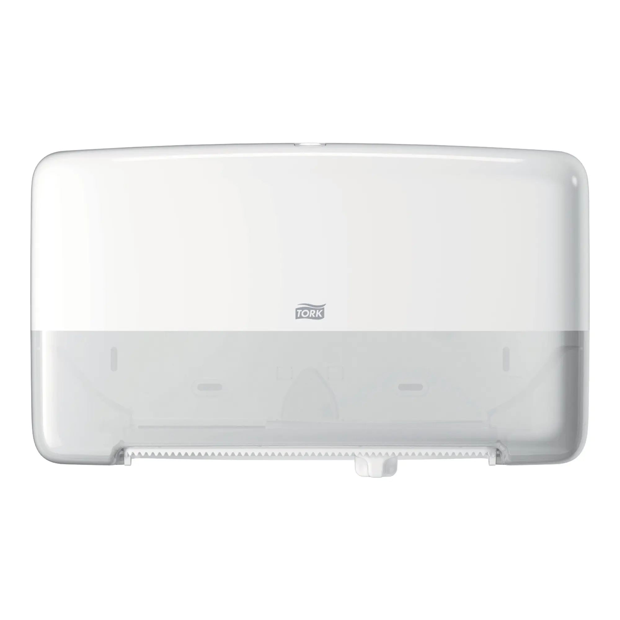 Tork Elevation Doppelrollenspender für Mini Jumbo Toilettenpapier T2, weißer Duospender aus Kunststoff für zwei T2-Mini-Jumborollen, Art.-Nr. 555500