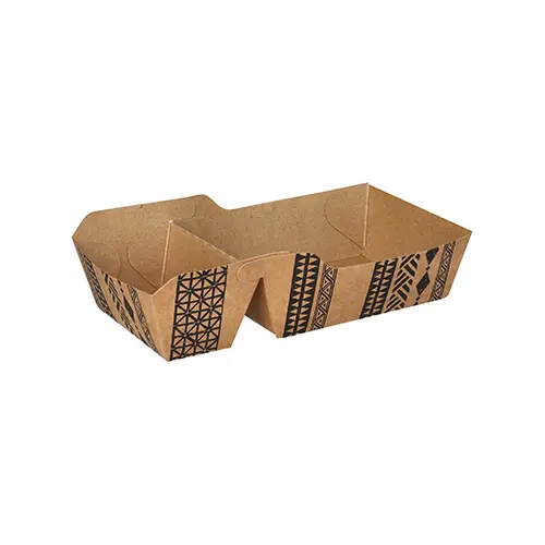 PAPSTAR Conpax (LM) Pommes-Frites-Trays, braun „Maori“ klein, 2-geteilt aus FSC-zertifiziertem Karton, nachhaltiges To-Go-Tray für Pommes und Snacks