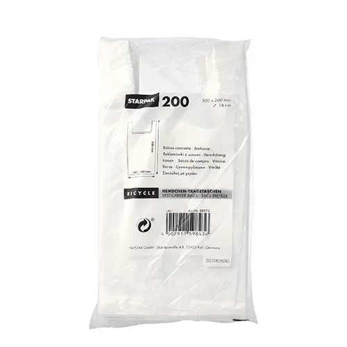 Starpak 200 Hemdchen-Tragetaschen, HDPE 50 cm x 26 cm x 16 cm weiß