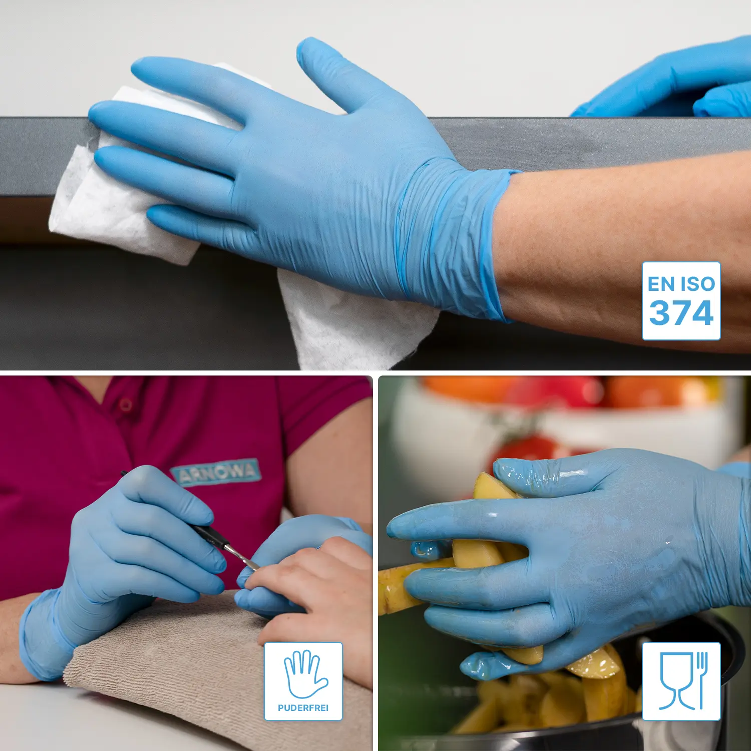 ARNOMED CLASSIC NITRIL BLUE 200er Nitrilhandschuhe blau puderfrei, latexfrei, elastische Einmalhandschuhe für Medizin, Pflege, Labor und Lebensmittelhygiene, VE 200 Stück