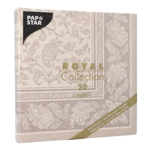 PAPSTAR Servietten ROYAL Collection 1/4-Falz 40 x 40 cm mocca Ornaments, stoffähnliche Premium-Tissue-Servietten mit floralem Ornamentmuster, FSC-zertifiziert