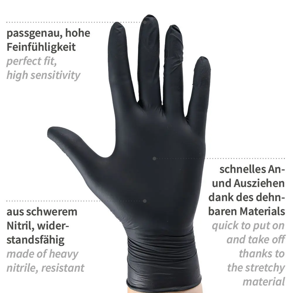Hygostar Extra Safe Super Stretch Nitrilhandschuhe schwarz puderfrei, elastischer Nitrilhandschuh mit hoher Feinfühligkeit, resistente Qualität für Medizin, Pflege, Kosmetik, Gastronomie und Industrie, VE 1000 Stück
