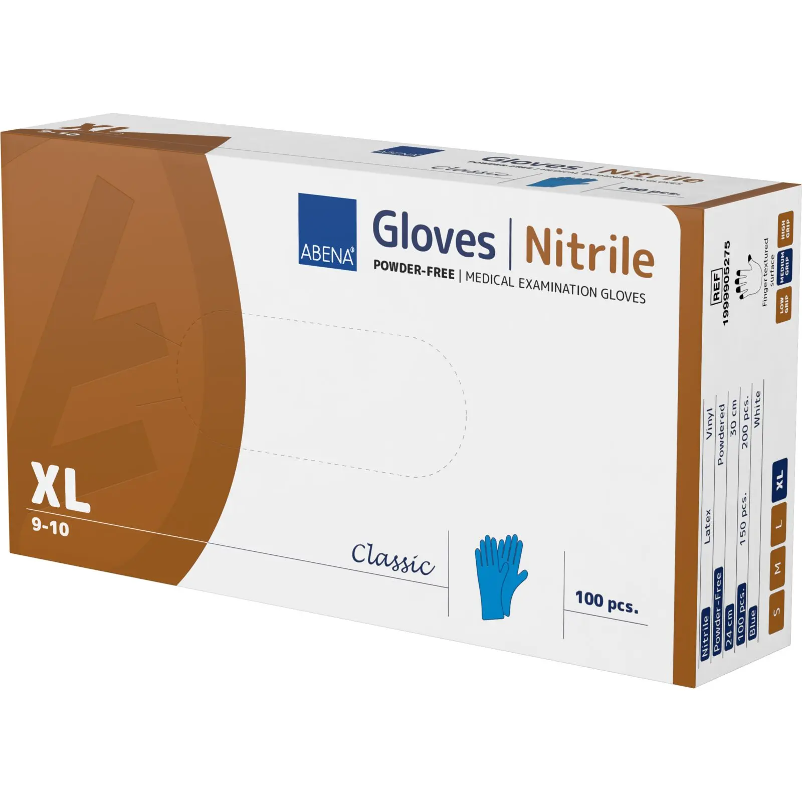 ABENA Nitril-Handschuhe blau, ungepudert VE 100 Stück in Größe XL, latexfreie Einmalhandschuhe für medizinische Untersuchung und Pflege, REF 188965276