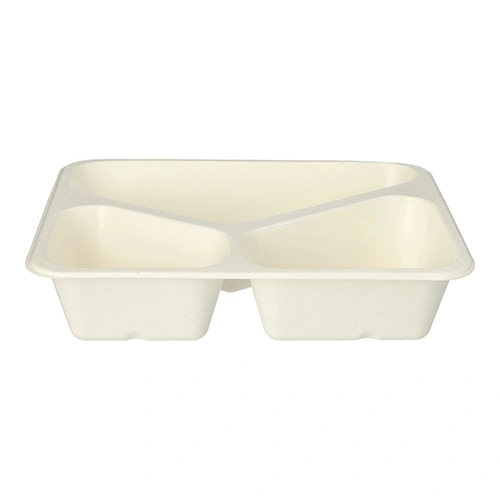 PAPSTAR Siegelschalen Zuckerrohr 3-geteilt 1000 ml 4,9 cm x 22,7 cm x 17,8 cm weiß, 6 x 50 Stück