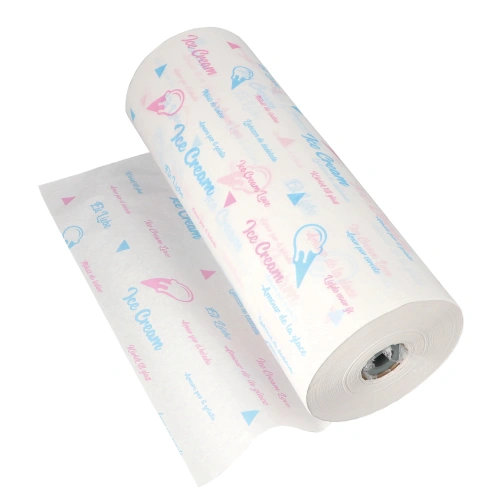 PAPSTAR Einschlagpapiere Kraftpapier 570 m x 50 cm weiß "Icelove" Secare-Rolle, lebensmittelechtes, reißfestes Eis-Einschlagpapier mit Ice-Cream-Motiv für Eisdielen und Cafés