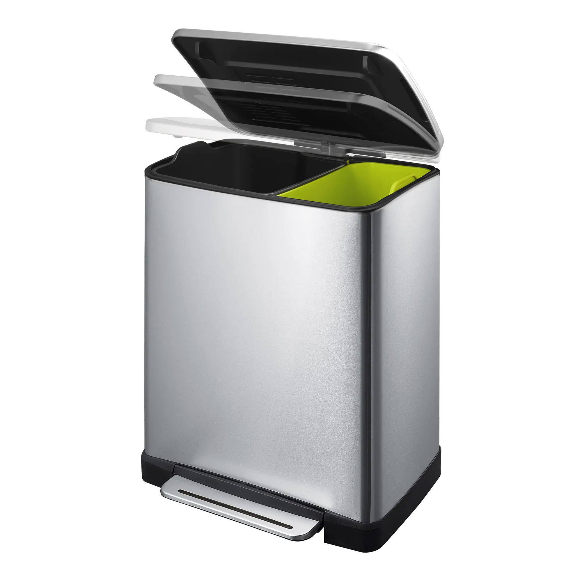EKO E-Cube Recycling Tretmülltrenner  1x10 1x9 Liter Edelstahl matt,  Inneneimer schwarz und grün 31667482