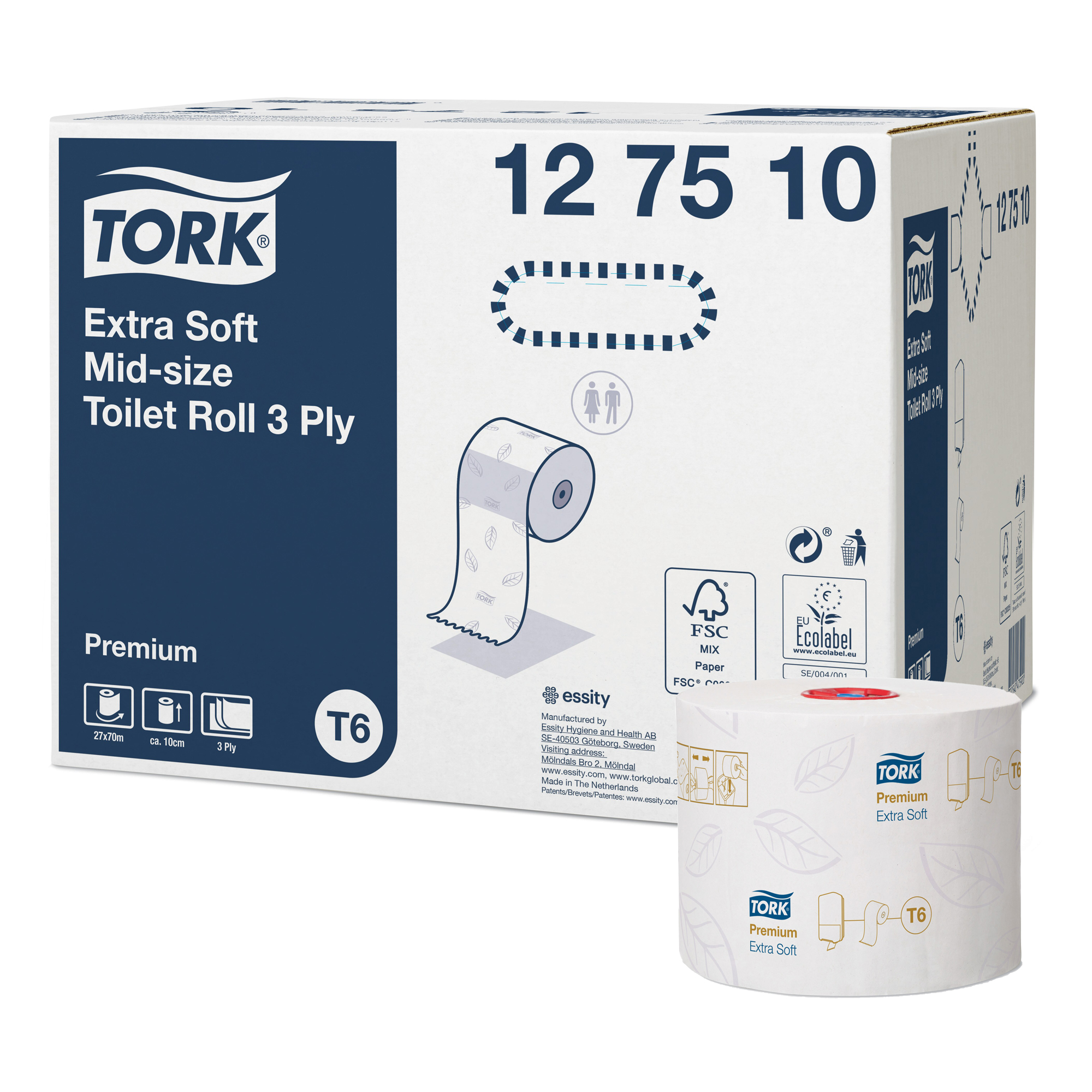 Tork Premium Toilettenpapier Midi-Rolle 3-lagig, 70 Meter 27 Rollen 127510_1