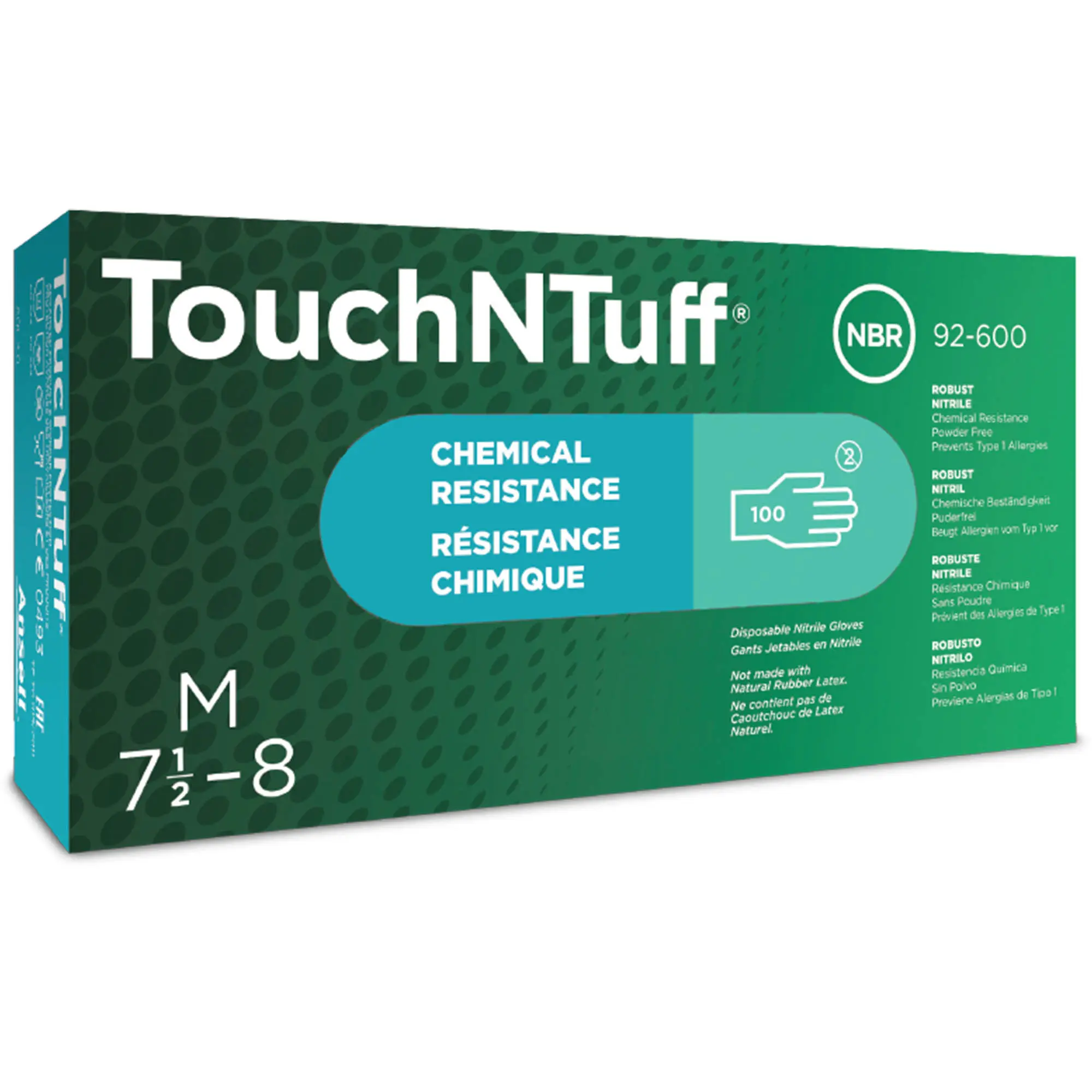 Ansell TouchNTuff 92-600 Nitrilhandschuhe grün puderfrei, robuste chemikalienbeständige Einweghandschuhe aus Nitril für Lebensmittel-, Chemie- und Laboranwendungen, VE 1000 Stück, Art.-Nr. 92-600